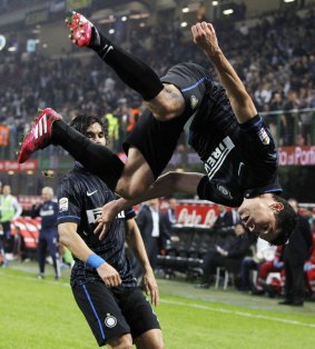Inter Milan's Hernanes celebrates after scoring against Napoli.