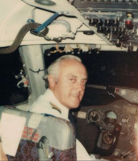 Val St Leon as a 747 captain in 1978 with Qantas, which he joined as an engineer in 1946.