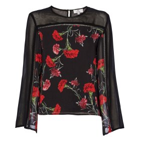 We Are Kindred Scarlett Bell Sleeve top in Lady Carnation, $119.