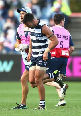 Jimmy Bartel injured his knee against the Giants.