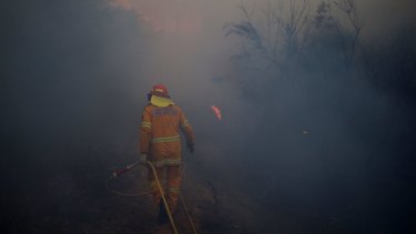 NSW Rural Fire Service crews put in a blackburn around the escarpment last Sunday.
