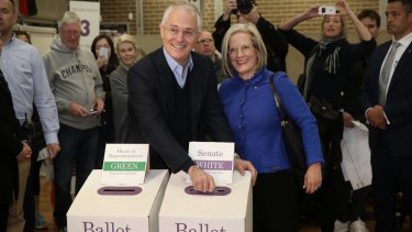 Prime Minister Malcolm Turnbull and his wife Lucy cast their vote in the 2016 federal election.