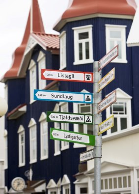A signpost in Akureyri.