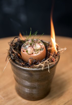 Nomada's signature dish:  clacked egg on burnt hay.