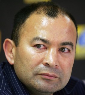 Painful memories: Eddie Jones addresses the media after his sacking.