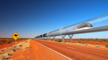 An artist's impression of the Hyperloop, which its developers claim could travel between Melbourne and Sydney in under an hour. 