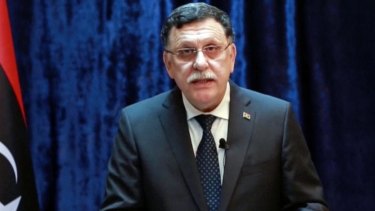 The head of Libya's UN-brokered presidency council announcing that American warplanes attacked the IS bastion of Sirte on the Mediterranean Sea, in northern Libya.