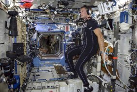 Danish astronaut Andreas Mogensen wearing the Australian-designed spacesuit aboard the International Space Station.