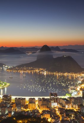 Sugarloaf Mountain and Botafogo Bay at dawn, Rio de Janeiro, 