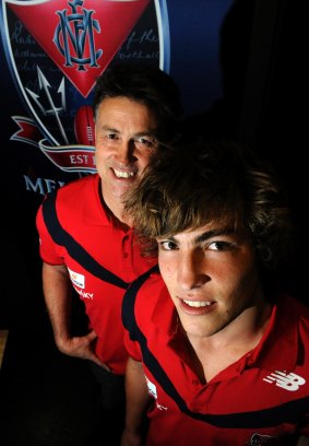 Todd Viney's son Jack is now an important member of Melbourne's midfield. The two are pictured in 2010.