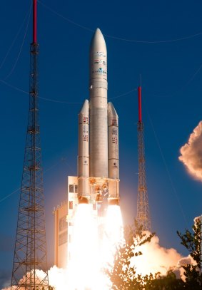 The rocket launch at Guiana Space Centre in Kourou, French Guiana, from where Bailey's picture will blast into space. 