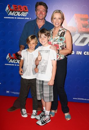Family time: Richard Bell, Rebecca Gibney and their kids attend the Sydney premiere of The LEGO Movie.