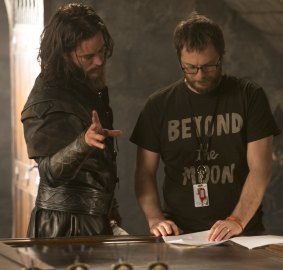 Travis Fimmel and Duncan Jones on the set of <i>Warcraft</i>.