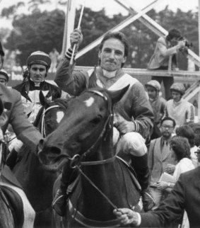 Top ride: Jim Cassidy brings Kiwi home after winning the Melbourne Cup in 1983.