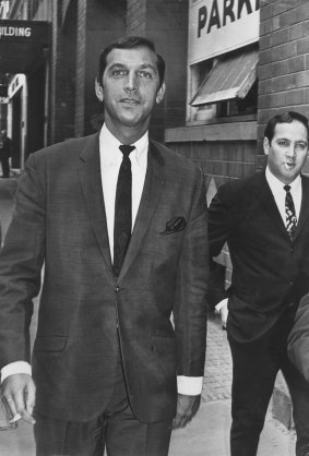 Don Lane, leaves the court in Phillip Street, Sydney, after a court hearing into his alleged possession of illegal drugs, 29 March 1968. 