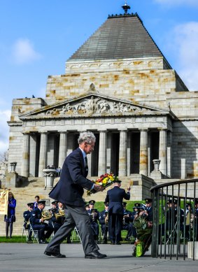 Wreath-laying at the Eternal Flame at the Shrine of Remembrance.