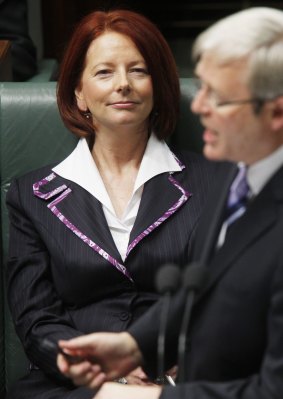 And then: Then-deputy prime minister Julia Gillard and then-prime minister Kevin Rudd in Parliament in June 2010.