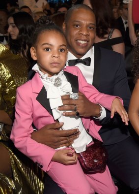 Jay Z and his daughter Blue Ivy Carter  during The 59th GRAMMY Awards.