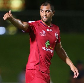 Karmichael Hunt during the Queensland Reds pre-season clash with the Melbourne Rebels.