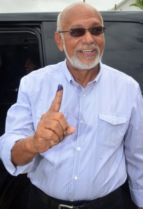 Donald Ramotar, voting in the general election in Guayana: he was defeated. 