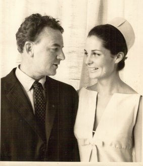 Phoebe on her wedding day to Australian novelist Hugh Atkinson at Church Point in 1963.