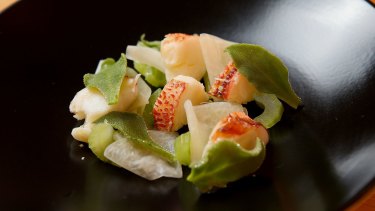 Butter poached crayfish with celery and kohlrabi served at Tulip Bar and Restaurant in Geelong.