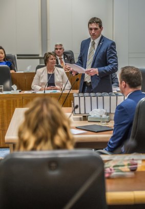 Opposition Leader Alistair Coe delivers his statement during the first sitting of the ninth ACT Legislative Assembly on Monday.