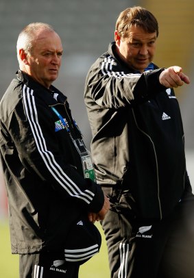In good company: Former All Blacks coach Graham Henry with current coach Steve Hansen during the All Blacks' 2011 world cup win.