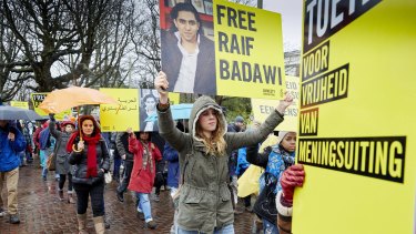 A protest held by Amnesty International in support of Raif Badawi.