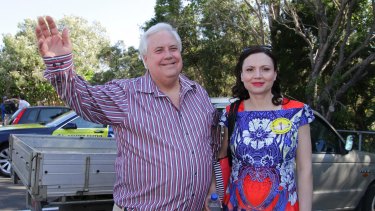 Clive Palmer and wife Anna on the hustings during the Queensland election campaign.