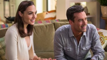 Gal Gadot with Jon Hamm in the comedy, <i>Keeping up with the Joneses</i>.