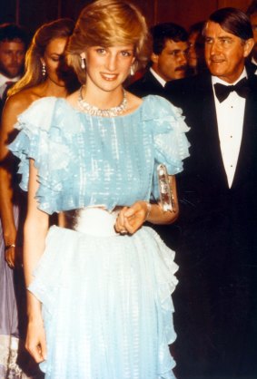 Princess Diana pictured at a function at the Wentworth Hotel in Sydney on March 28, 1983. Also pictured is NSW Premier Neville Wran (right). 