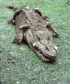 A 3.2m woven rattan crocodile called Kavak used in celebrations to mark the completion of large family houses and men's cult houses in Papua New Guinea. 