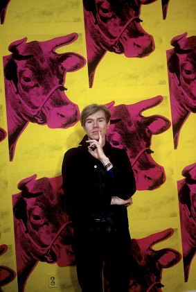 Andy Warhol with Cow Wallpaper, Los Angeles, 1966, by Steve Schapiro. The wallpaper has been recreated at the National Gallery of Victoria for the Andy Warhol | Ai Weiwei exhibition.