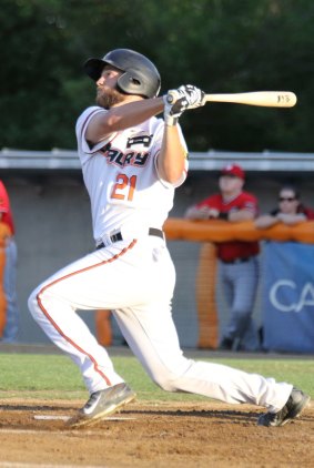 Ryan Miller unleashes a grand slam in the first inning on Thursday night against Perth.
