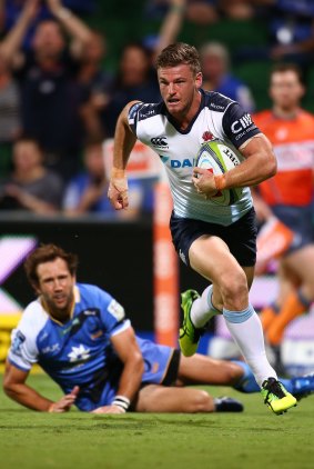 Wingers are at their best scoring tries: Rob Horne runs in for a try during the round nine match between the Force and the Waratahs at nib Stadium.