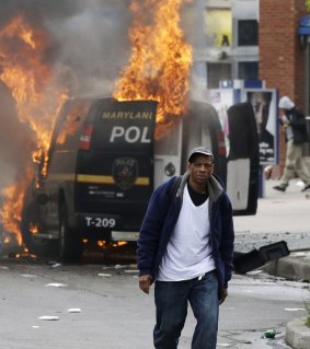 Stores were looted, cars were set alight and property destroyed following the funeral of Freddie Gray.