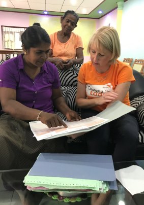 World Vision chief executive Claire Rogers  with Sri Lankan agricultural entrepreneur S.P. Kusumalatha.