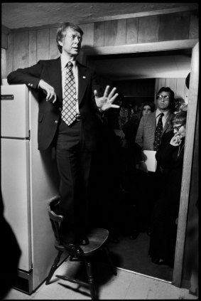 Democratic presidential candidate Jimmy Carter campaigns in New Hampshire in February, 1976.