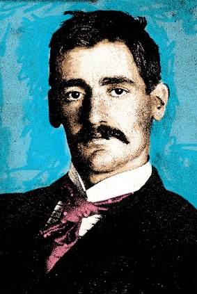 Colourised portrait of Henry Lawson taken in Wellington, New Zealand, in 1894.