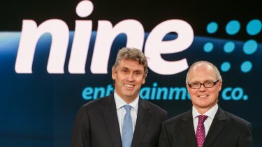 Ardent's new boss, former Nine Entertainment chief operating officer Simon Kelly (right), with then Nine boss David Gyngell. 
