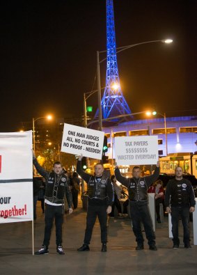 The Rebels Motorcycle Club protest at Federation square.