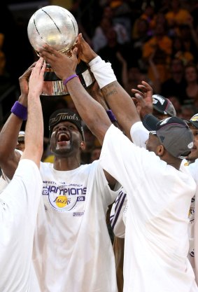 Glory days: Lamar Odom and Kobe Bryant hoist the Western Conference Championship trophy in 2008.