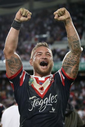 Tough shift: Jared Waerea-Hargreaves celebrates beating the Dragons in golden point.