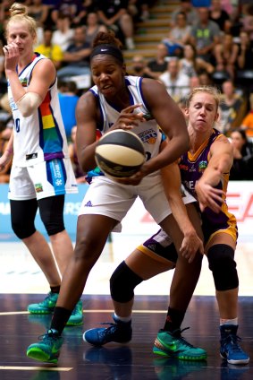 Capitals centre DeNesha Stallworth in action against the Melbourne Boomers.