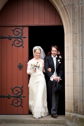 Caitlin Fitzsimmons wore a Cymbeline gown she bought on sale for her wedding in 2009.