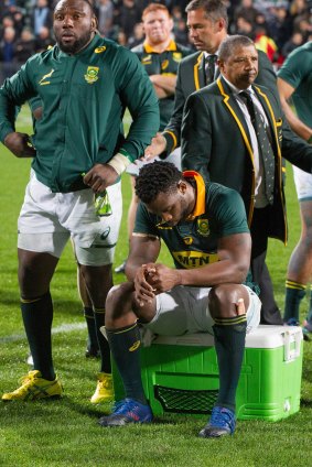 Down and out: South Africa come to terms with their humbling at the hands of the All Blacks.