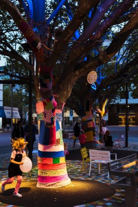 They gave drab, grey Garema Place a complete facelift, by adding moveable furniture, colour, lighting, yarn bombs etc. to test if people used the space in a different way.