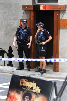 Police at the scene of the fatal shooting on Monday afternoon.