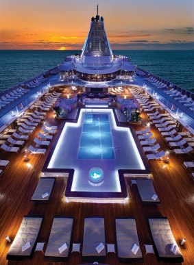Evening over the pool deck on Oceania's ship Marina.